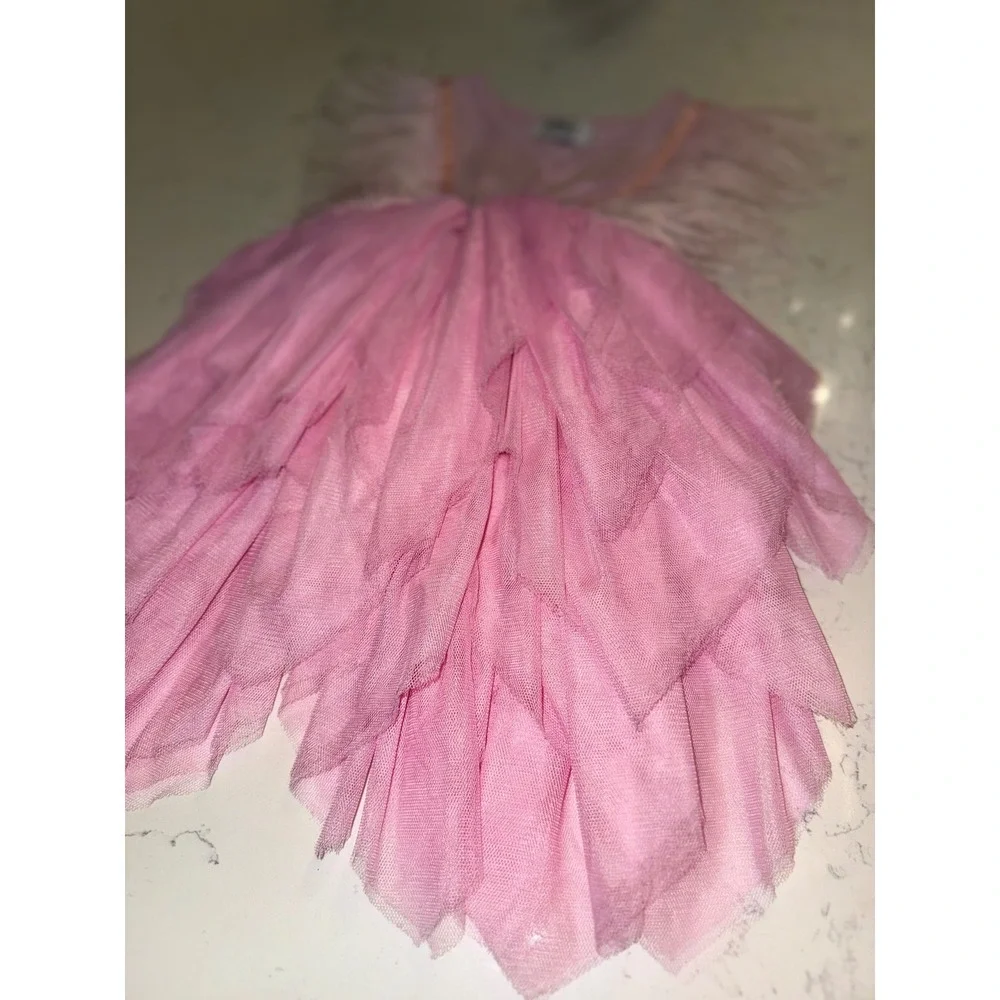 Lola + The Boys Pink Feather Tutu Dress Kids Size 2 Tulle‎ Tiered Party Dress